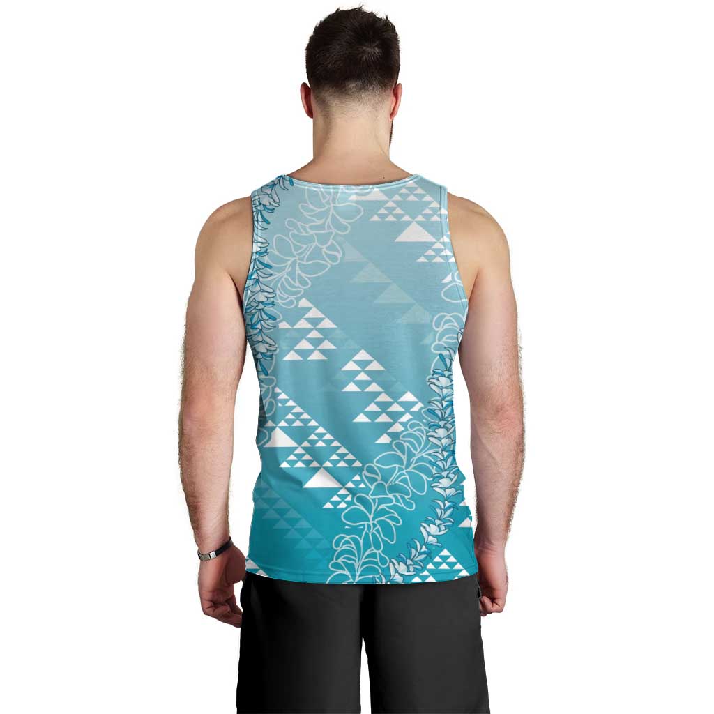 Hawaii Turquoise Kapa Men Tank Top Vintage 'Ohe Kāpala Motifs Mix Plumeria Leis LT7 - Polynesian Pride