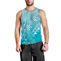 Hawaii Turquoise Kapa Men Tank Top Vintage 'Ohe Kāpala Motifs Mix Plumeria Leis LT7 - Polynesian Pride