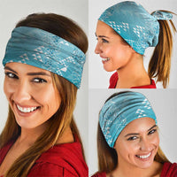 Hawaii Turquoise Kapa Neck Gaiter Vintage 'Ohe Kāpala Motifs Mix Plumeria Leis