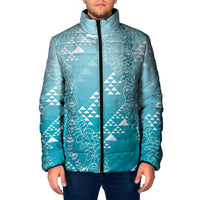 Hawaii Turquoise Kapa Padded Jacket Vintage 'Ohe Kāpala Motifs Mix Plumeria Leis
