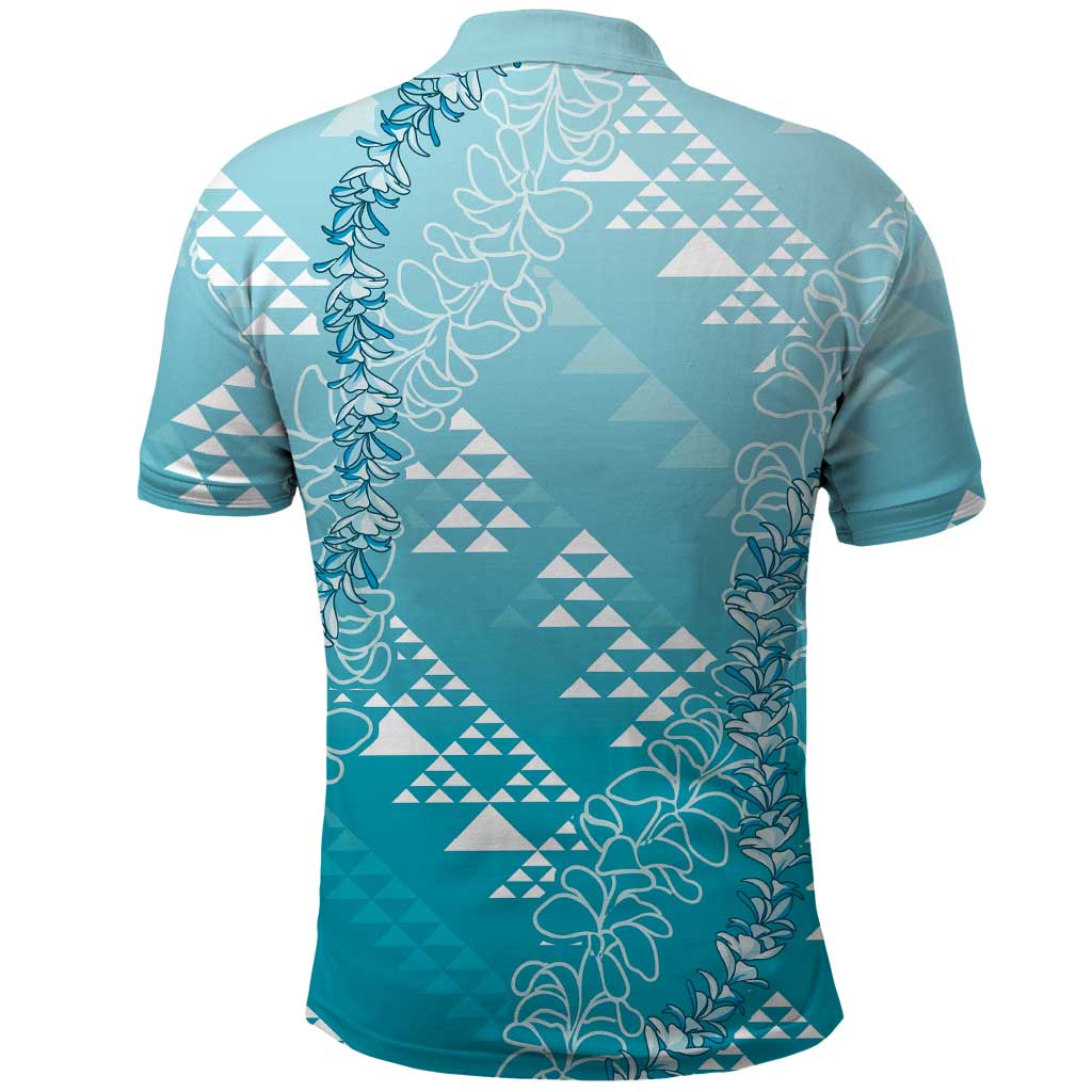 Hawaii Turquoise Kapa Polo Shirt Vintage 'Ohe Kāpala Motifs Mix Plumeria Leis LT7 - Polynesian Pride
