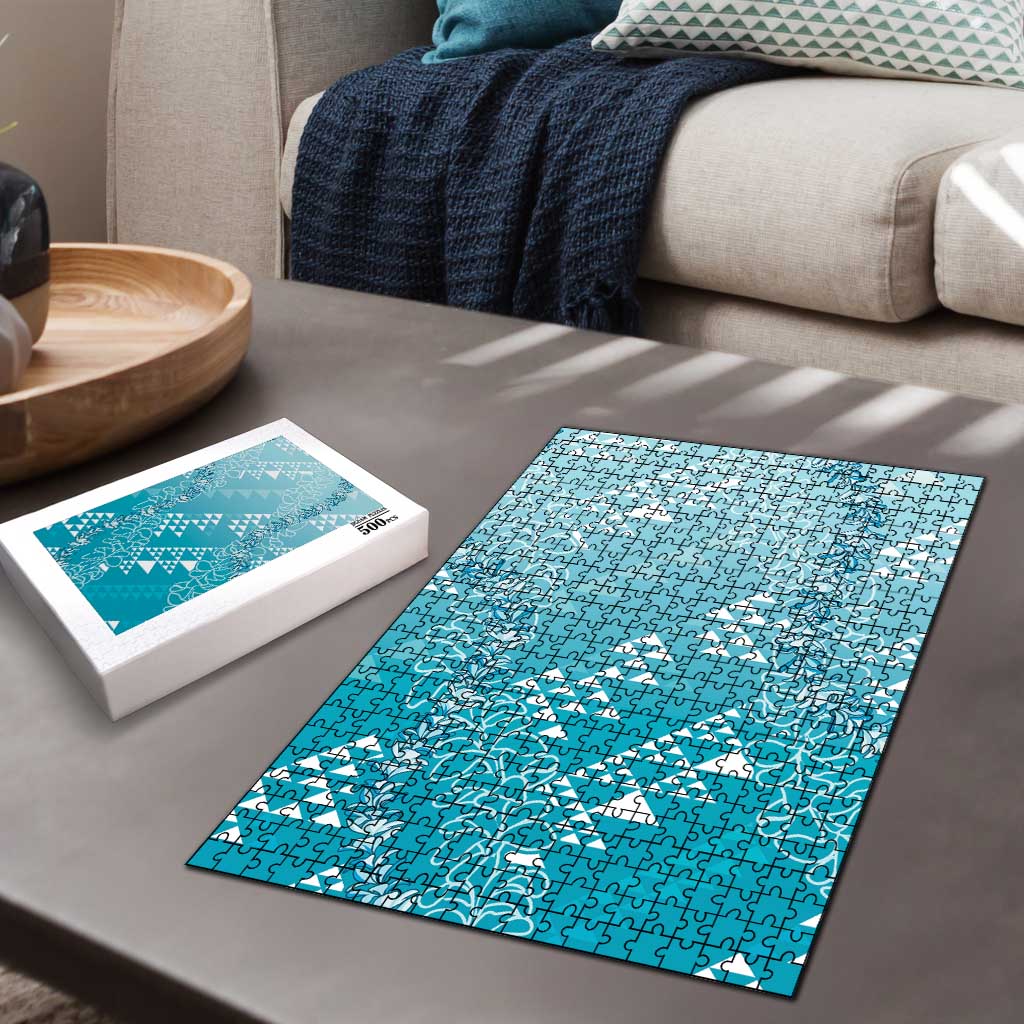 Hawaii Turquoise Kapa Puzzle Vintage 'Ohe Kāpala Motifs Mix Plumeria Leis
