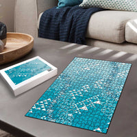 Hawaii Turquoise Kapa Puzzle Vintage 'Ohe Kāpala Motifs Mix Plumeria Leis