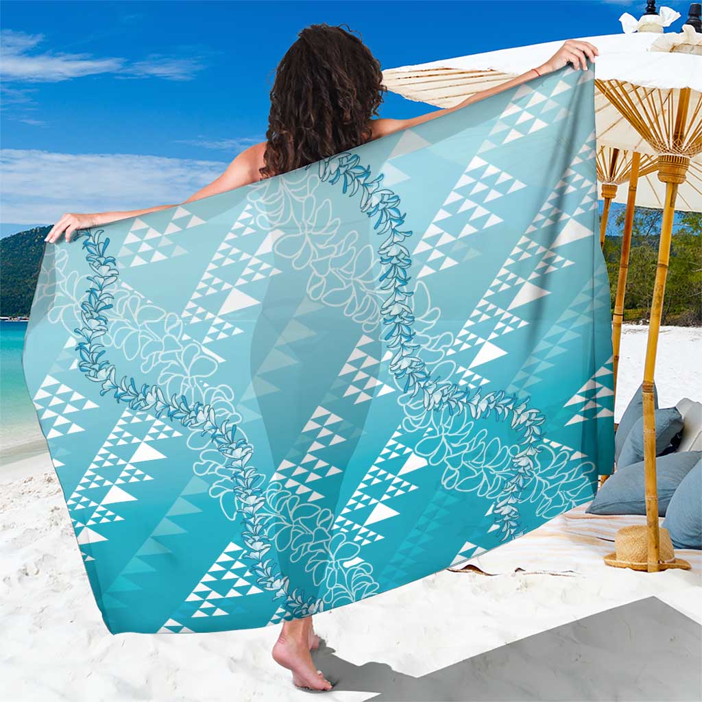 Hawaii Turquoise Kapa Sarong Vintage 'Ohe Kāpala Motifs Mix Plumeria Leis