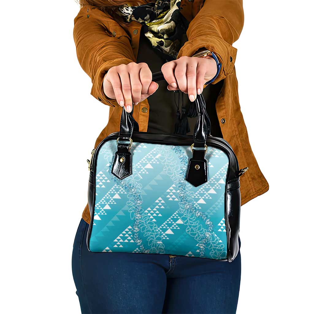 Hawaii Turquoise Kapa Shoulder Handbag Vintage 'Ohe Kāpala Motifs Mix Plumeria Leis