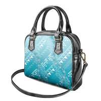 Hawaii Turquoise Kapa Shoulder Handbag Vintage 'Ohe Kāpala Motifs Mix Plumeria Leis