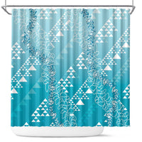 Hawaii Turquoise Kapa Shower Curtain Vintage 'Ohe Kāpala Motifs Mix Plumeria Leis LT7 Turquoise - Polynesian Pride
