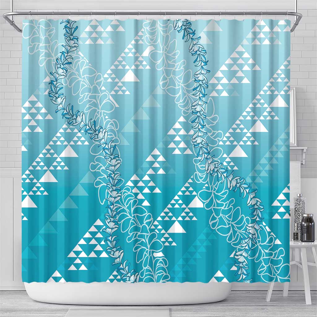 Hawaii Turquoise Kapa Shower Curtain Vintage 'Ohe Kāpala Motifs Mix Plumeria Leis LT7 - Polynesian Pride