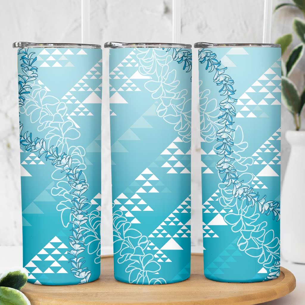 Hawaii Turquoise Kapa Skinny Tumbler Vintage 'Ohe Kāpala Motifs Mix Plumeria Leis LT7 - Polynesian Pride