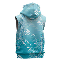Hawaii Turquoise Kapa Sleeveless Zip Hoodie Vintage 'Ohe Kāpala Motifs Mix Plumeria Leis LT7 - Polynesian Pride