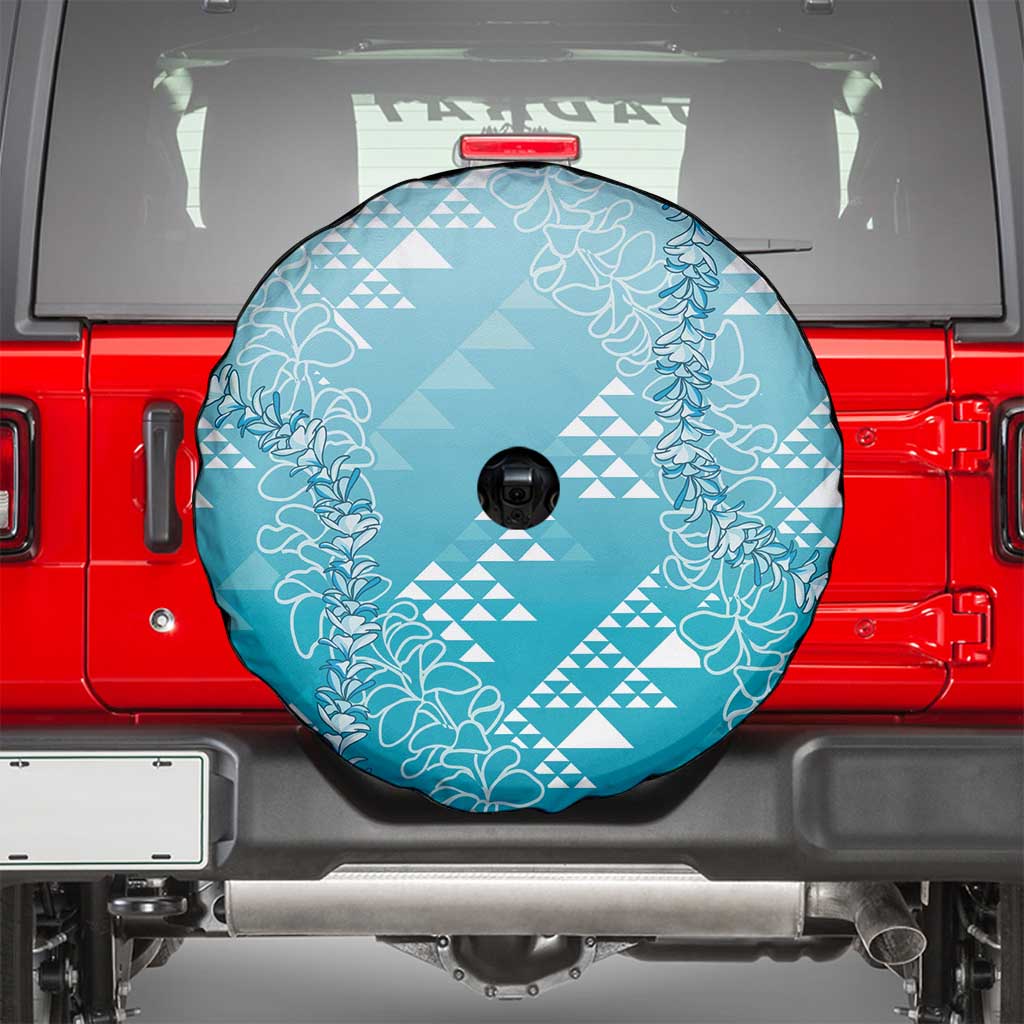 Hawaii Turquoise Kapa Spare Tire Cover Vintage 'Ohe Kāpala Motifs Mix Plumeria Leis LT7 - Polynesian Pride