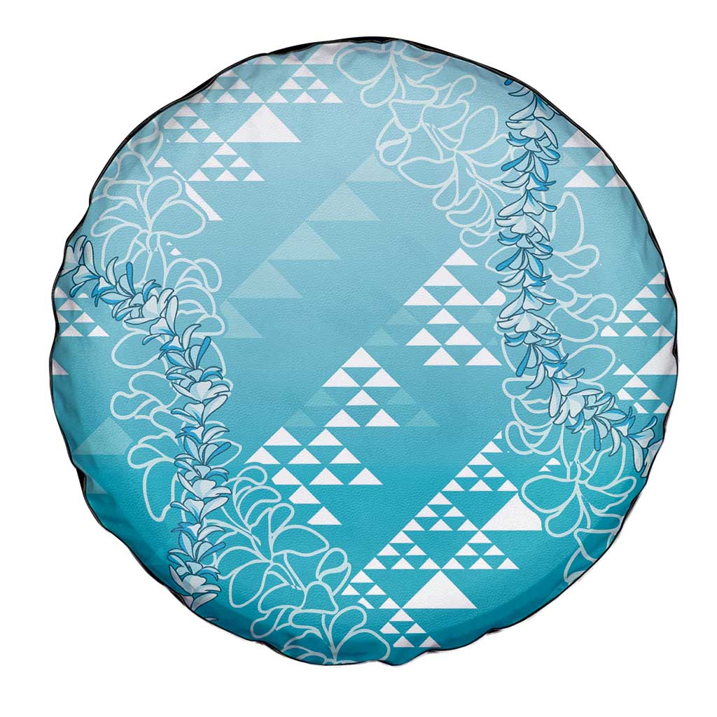 Hawaii Turquoise Kapa Spare Tire Cover Vintage 'Ohe Kāpala Motifs Mix Plumeria Leis LT7 - Polynesian Pride