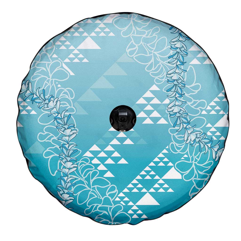 Hawaii Turquoise Kapa Spare Tire Cover Vintage 'Ohe Kāpala Motifs Mix Plumeria Leis LT7 - Polynesian Pride
