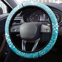 Hawaii Turquoise Kapa Steering Wheel Cover Vintage 'Ohe Kāpala Motifs Mix Plumeria Leis LT7 - Polynesian Pride