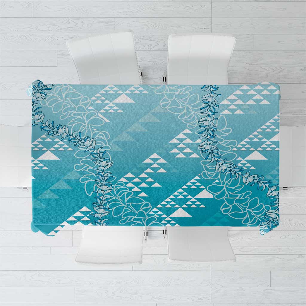 Hawaii Turquoise Kapa Tablecloth Vintage 'Ohe Kāpala Motifs Mix Plumeria Leis LT7 Turquoise - Polynesian Pride