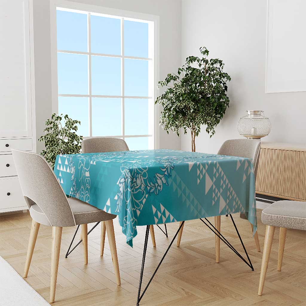 Hawaii Turquoise Kapa Tablecloth Vintage 'Ohe Kāpala Motifs Mix Plumeria Leis LT7 - Polynesian Pride