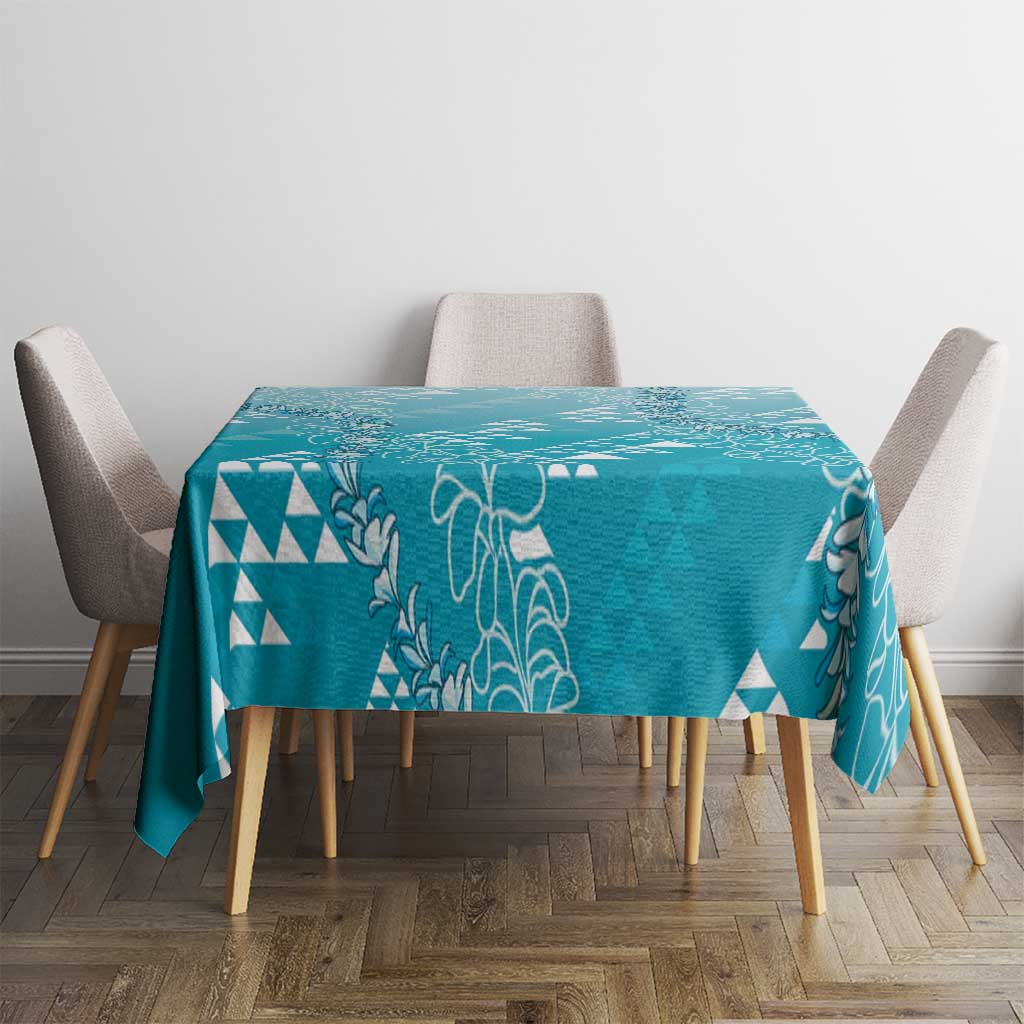 Hawaii Turquoise Kapa Tablecloth Vintage 'Ohe Kāpala Motifs Mix Plumeria Leis LT7 - Polynesian Pride
