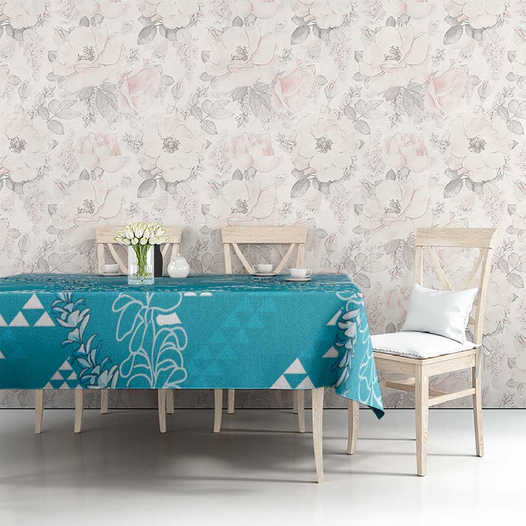 Hawaii Turquoise Kapa Tablecloth Vintage 'Ohe Kāpala Motifs Mix Plumeria Leis LT7 - Polynesian Pride