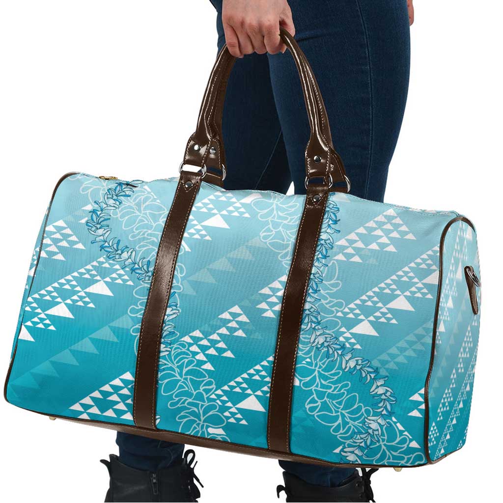 Hawaii Turquoise Kapa Travel Bag Vintage 'Ohe Kāpala Motifs Mix Plumeria Leis LT7 - Polynesian Pride