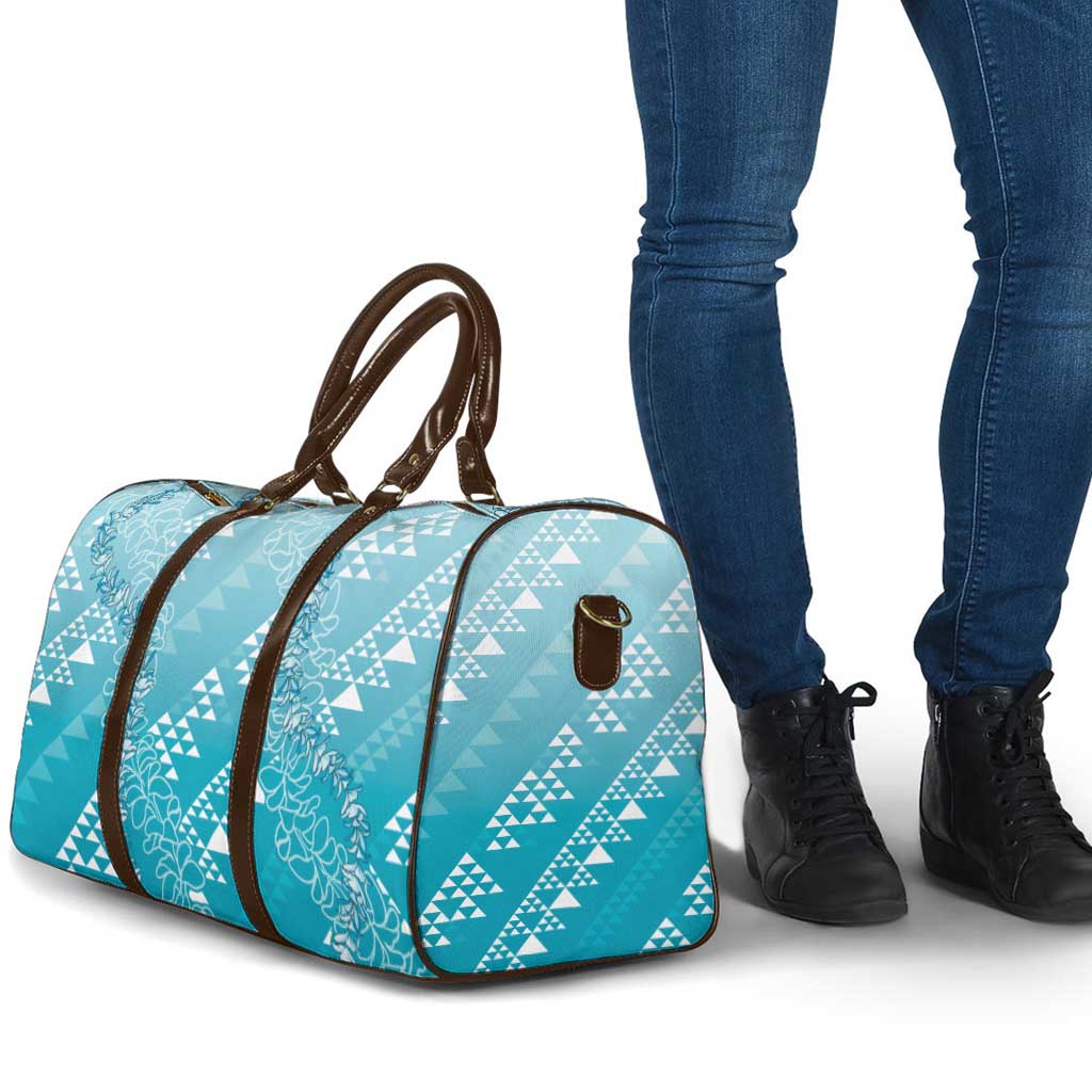 Hawaii Turquoise Kapa Travel Bag Vintage 'Ohe Kāpala Motifs Mix Plumeria Leis LT7 - Polynesian Pride