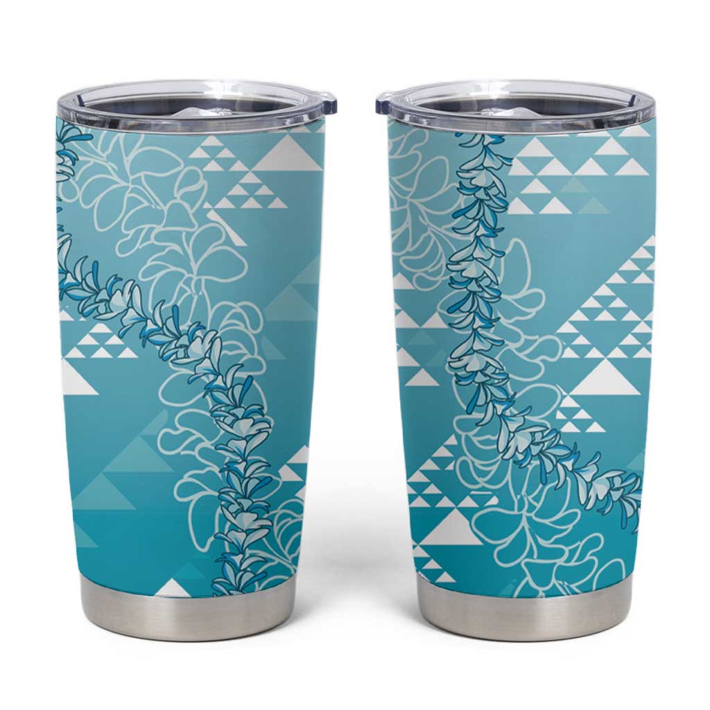 Hawaii Turquoise Kapa Tumbler Cup Vintage 'Ohe Kāpala Motifs Mix Plumeria Leis LT7 Turquoise - Polynesian Pride