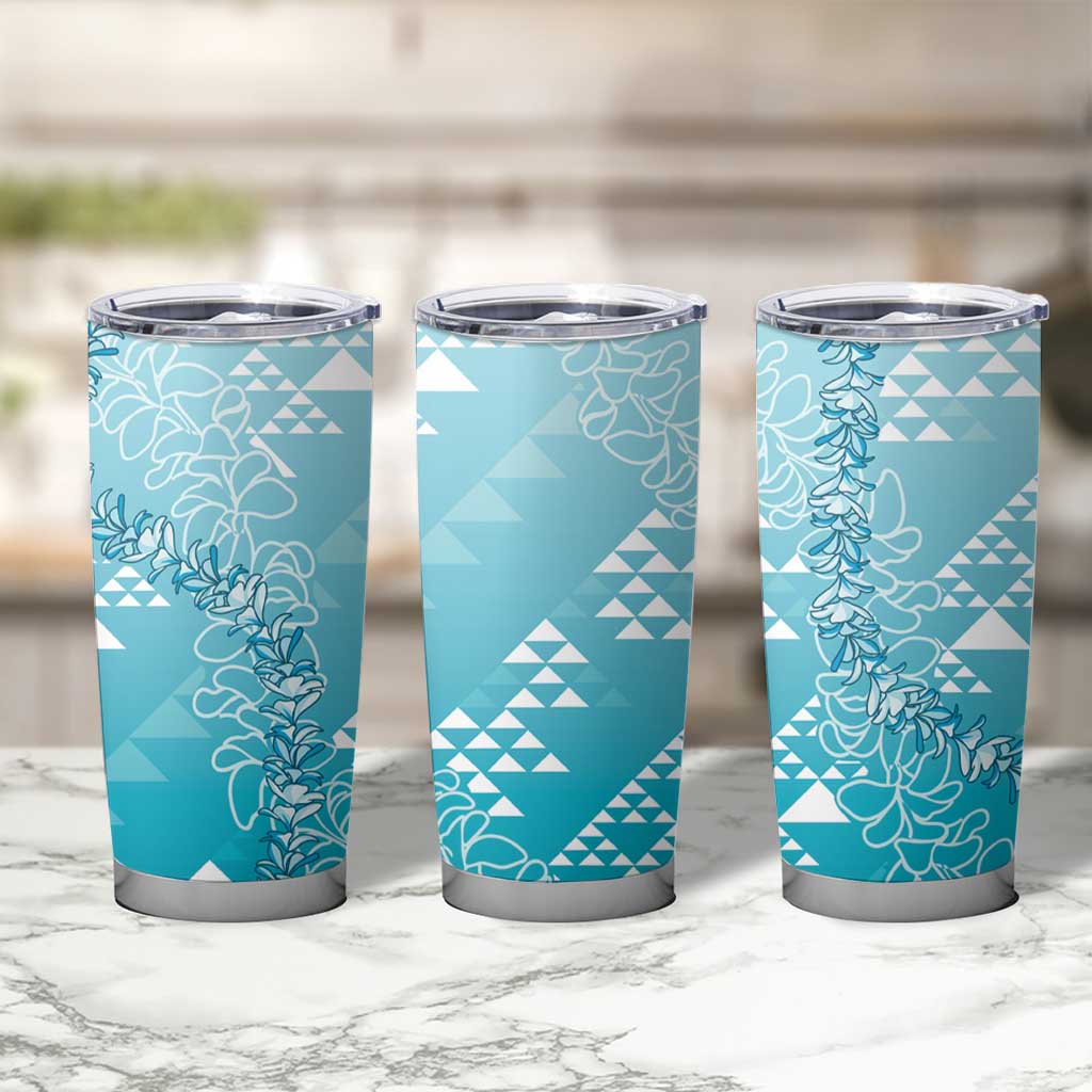 Hawaii Turquoise Kapa Tumbler Cup Vintage 'Ohe Kāpala Motifs Mix Plumeria Leis LT7 - Polynesian Pride