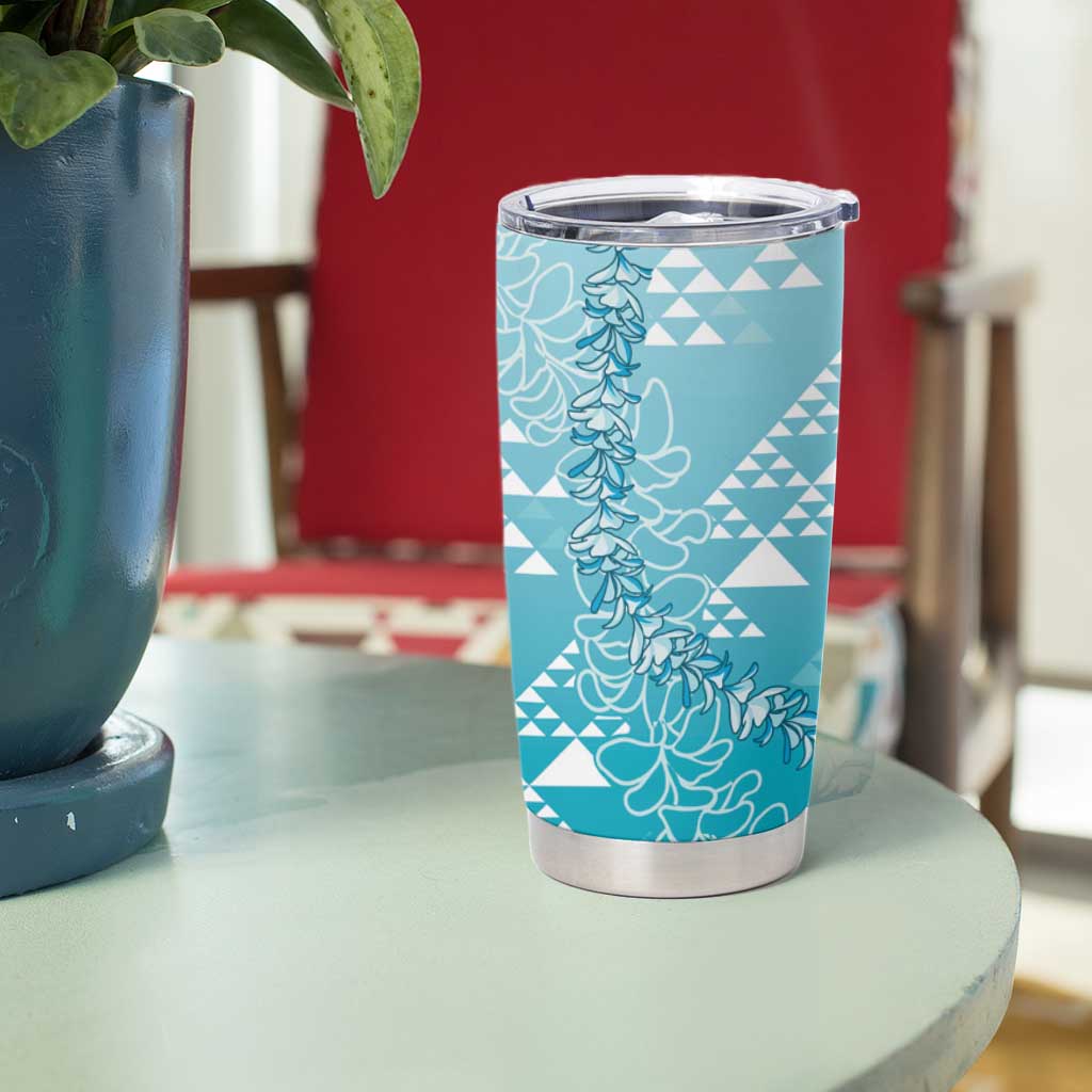 Hawaii Turquoise Kapa Tumbler Cup Vintage 'Ohe Kāpala Motifs Mix Plumeria Leis LT7 - Polynesian Pride
