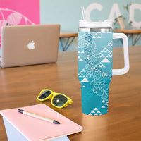 Hawaii Turquoise Kapa Tumbler With Handle Vintage 'Ohe Kāpala Motifs Mix Plumeria Leis LT7 - Polynesian Pride