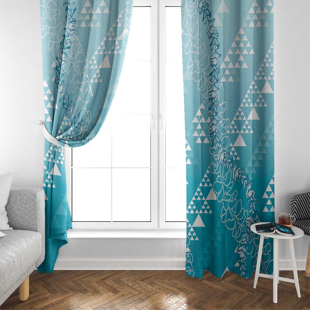 Hawaii Turquoise Kapa Window Curtain Vintage 'Ohe Kāpala Motifs Mix Plumeria Leis