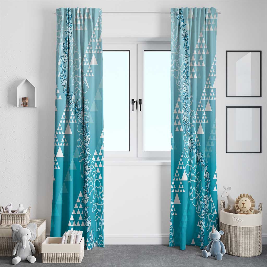 Hawaii Turquoise Kapa Window Curtain Vintage 'Ohe Kāpala Motifs Mix Plumeria Leis