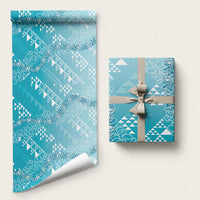 Hawaii Kapa Vintage Motifs Mix Plumeria Leis Wrapping Paper Turquoise LT7 58" × 23" Turquoise - Polynesian Pride