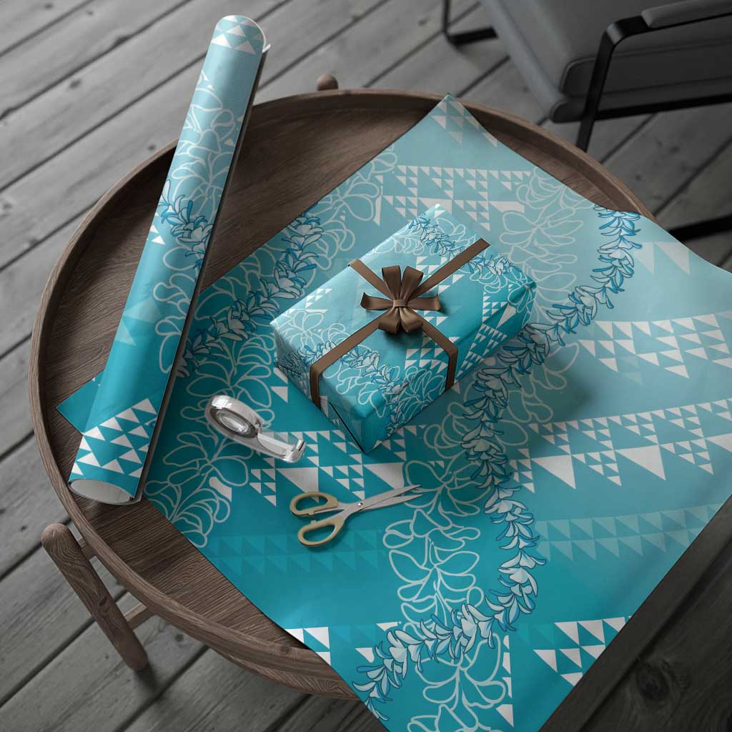 Hawaii Kapa Vintage Motifs Mix Plumeria Leis Wrapping Paper Turquoise LT7 - Polynesian Pride