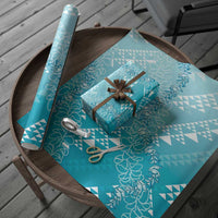 Hawaii Kapa Vintage Motifs Mix Plumeria Leis Wrapping Paper Turquoise LT7 - Polynesian Pride