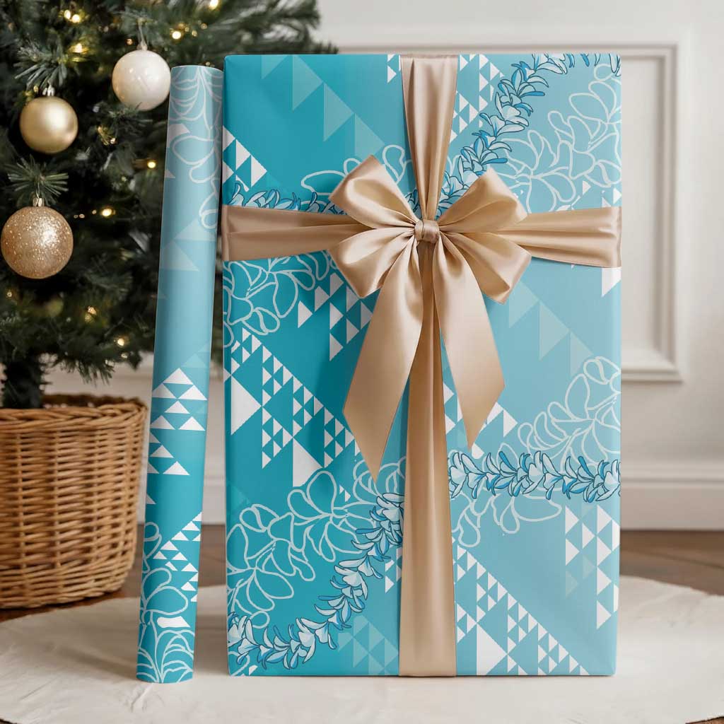 Hawaii Kapa Vintage Motifs Mix Plumeria Leis Wrapping Paper Turquoise LT7 - Polynesian Pride