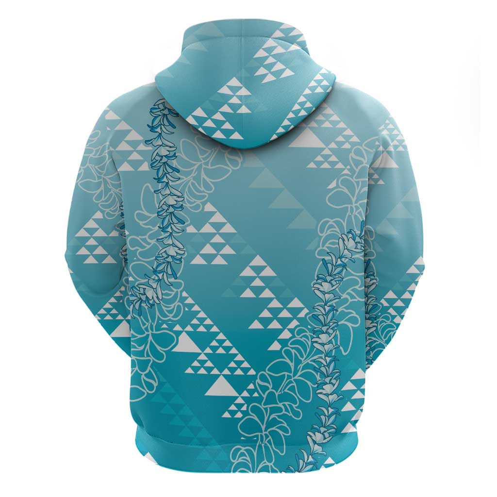 Hawaii Turquoise Kapa Zip Hoodie Vintage 'Ohe Kāpala Motifs Mix Plumeria Leis LT7 - Polynesian Pride