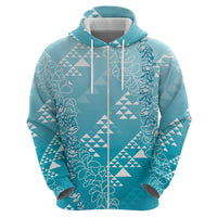Hawaii Turquoise Kapa Zip Hoodie Vintage 'Ohe Kāpala Motifs Mix Plumeria Leis LT7 - Polynesian Pride