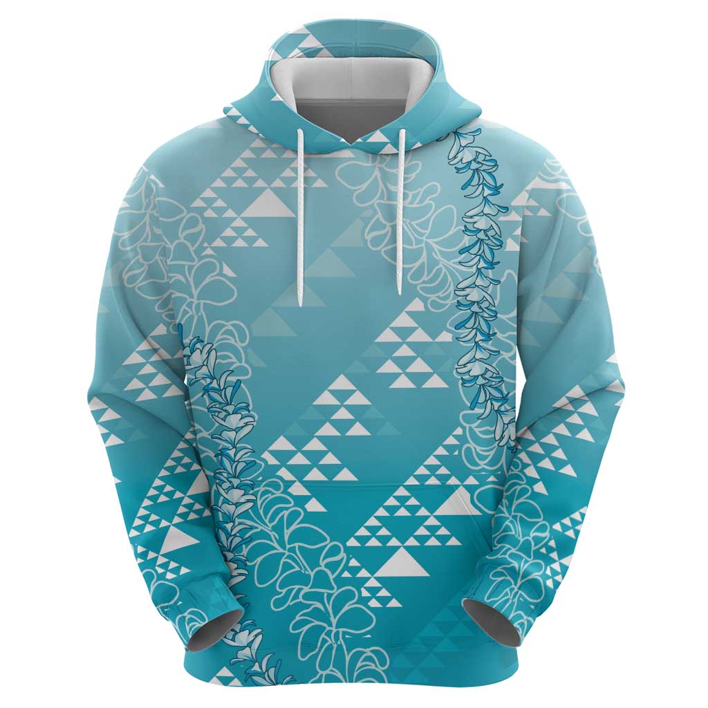 Hawaii Turquoise Kapa Zip Hoodie Vintage 'Ohe Kāpala Motifs Mix Plumeria Leis LT7 - Polynesian Pride