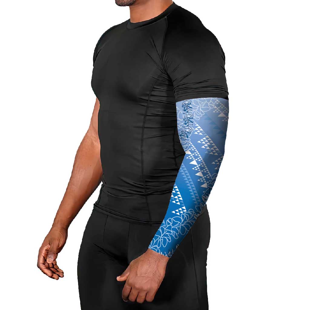 Hawaii Royal Blue Kapa Arm Sleeves Vintage 'Ohe Kāpala Motifs Mix Plumeria Leis LT7 - Polynesian Pride
