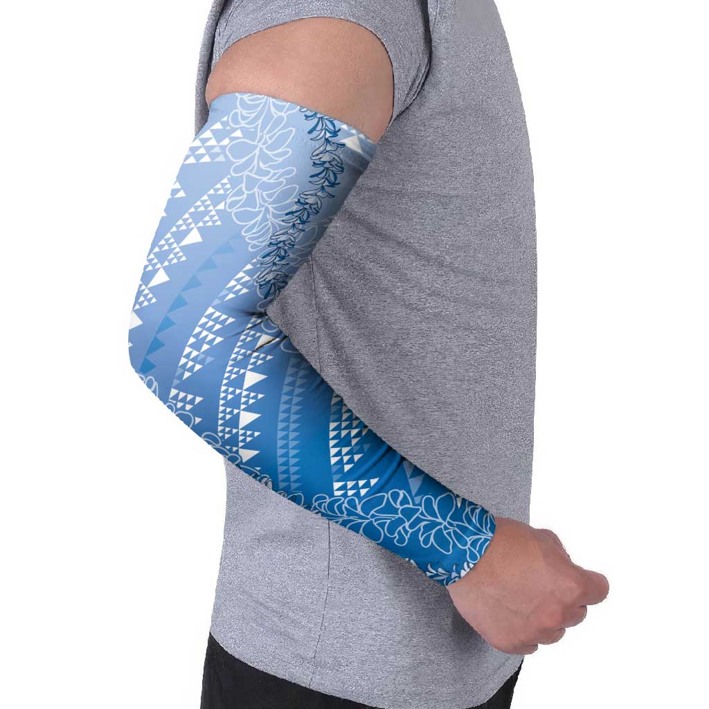 Hawaii Royal Blue Kapa Arm Sleeves Vintage 'Ohe Kāpala Motifs Mix Plumeria Leis LT7 - Polynesian Pride