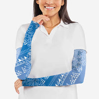 Hawaii Royal Blue Kapa Arm Sleeves Vintage 'Ohe Kāpala Motifs Mix Plumeria Leis LT7 - Polynesian Pride