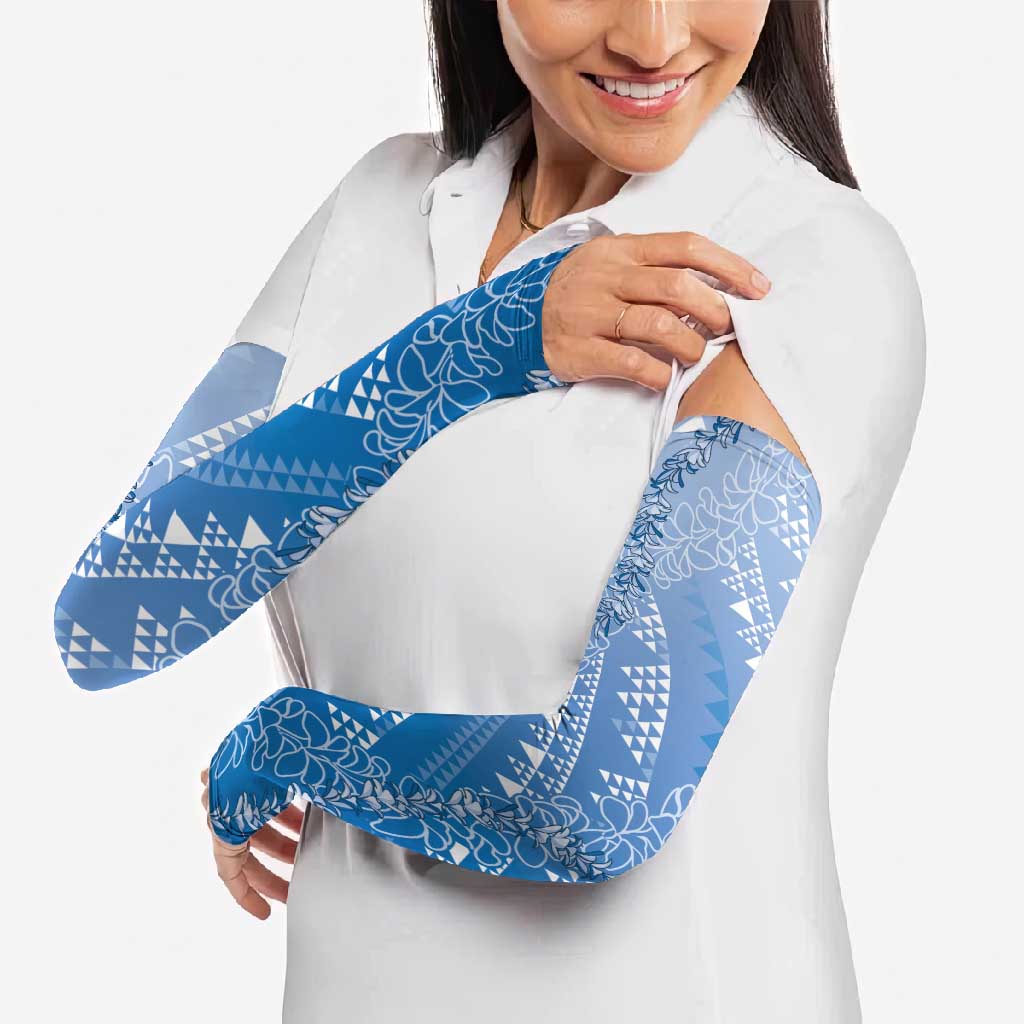 Hawaii Royal Blue Kapa Arm Sleeves Vintage 'Ohe Kāpala Motifs Mix Plumeria Leis LT7 - Polynesian Pride