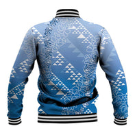 Hawaii Royal Blue Kapa Baseball Jacket Vintage 'Ohe Kāpala Motifs Mix Plumeria Leis