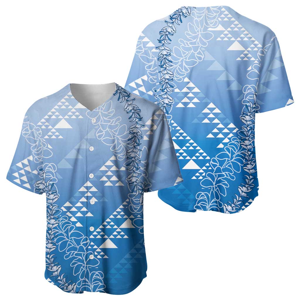 Hawaii Royal Blue Kapa Baseball Jersey Vintage 'Ohe Kāpala Motifs Mix Plumeria Leis LT7 - Polynesian Pride
