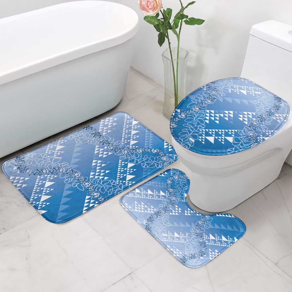 Hawaii Royal Blue Kapa Bathroom Set Vintage 'Ohe Kāpala Motifs Mix Plumeria Leis
