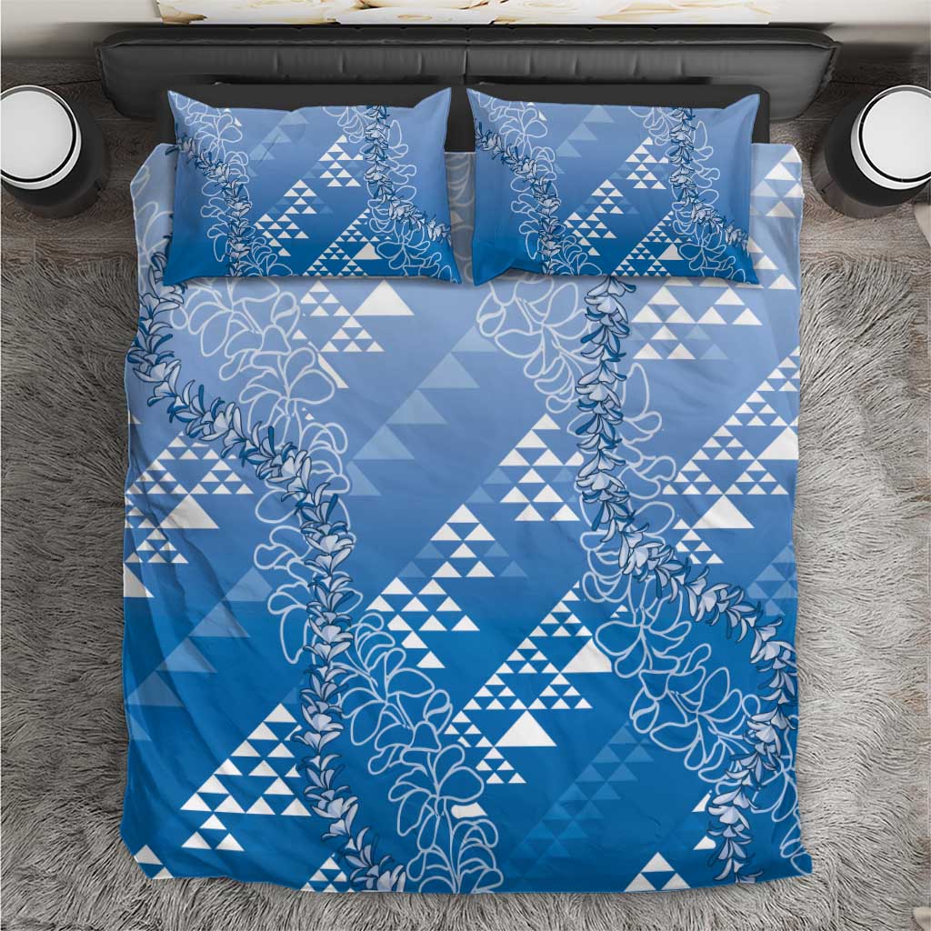 Hawaii Royal Blue Kapa Bedding Set Vintage 'Ohe Kāpala Motifs Mix Plumeria Leis LT7 Royal Blue - Polynesian Pride