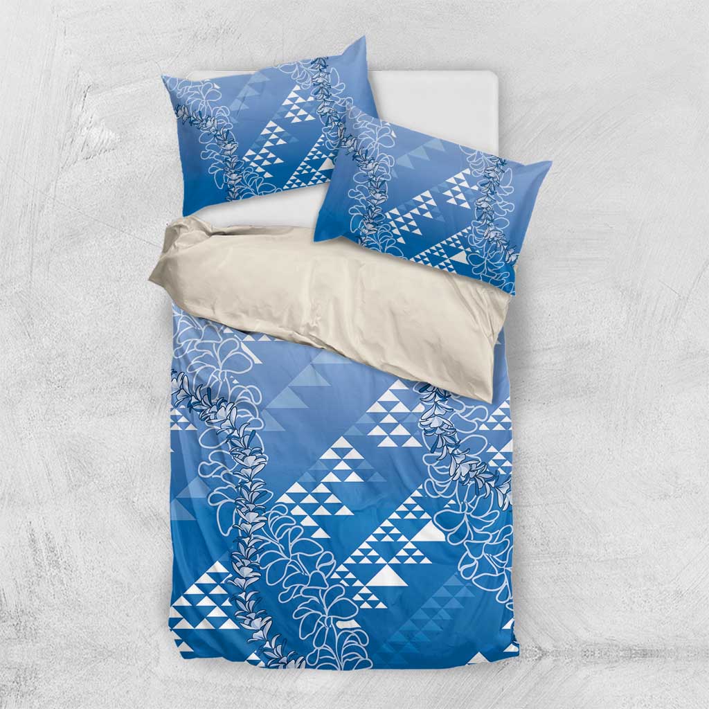 Hawaii Royal Blue Kapa Bedding Set Vintage 'Ohe Kāpala Motifs Mix Plumeria Leis LT7 US Twin 172cm x 218cm Royal Blue - Polynesian Pride