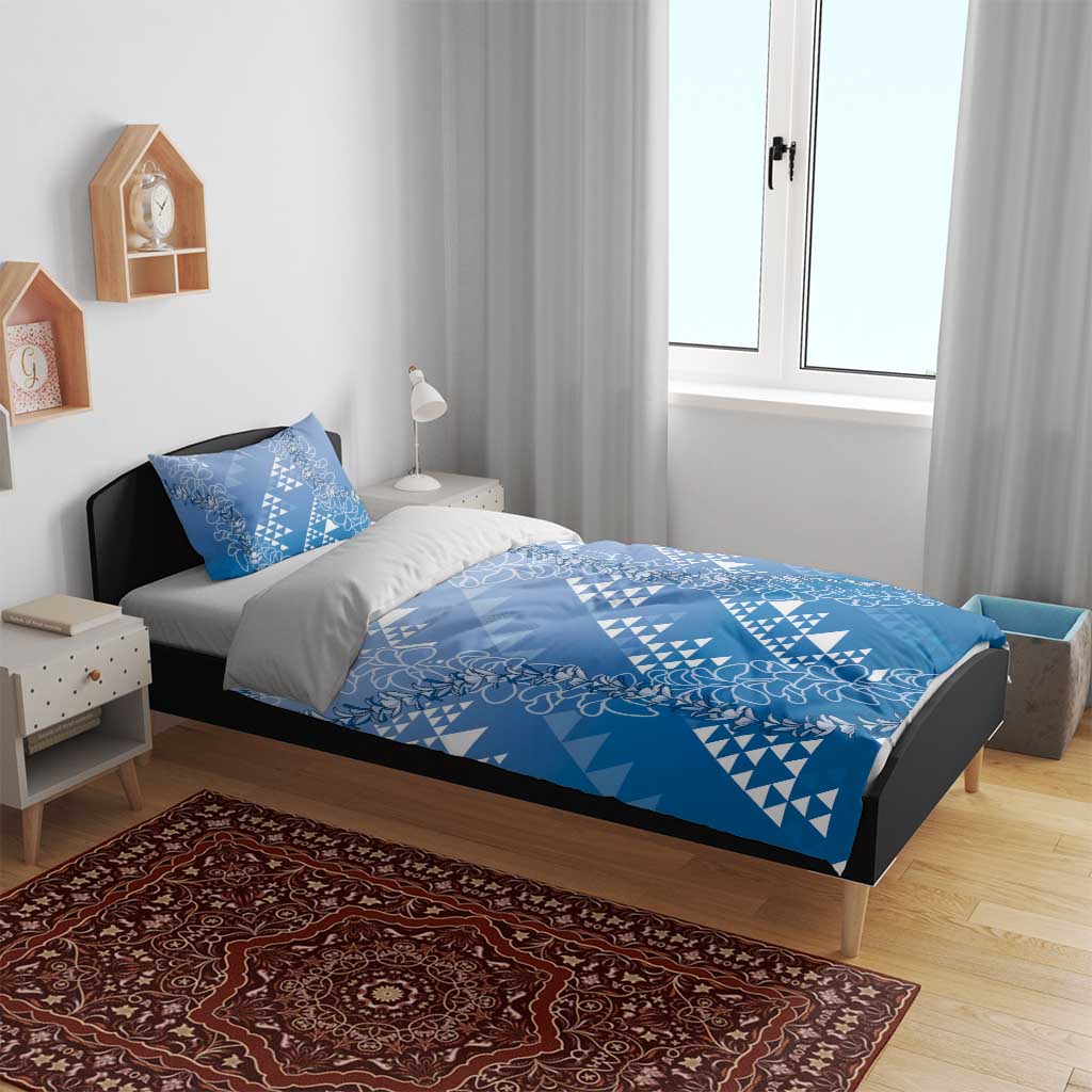 Hawaii Royal Blue Kapa Bedding Set Vintage 'Ohe Kāpala Motifs Mix Plumeria Leis LT7 - Polynesian Pride