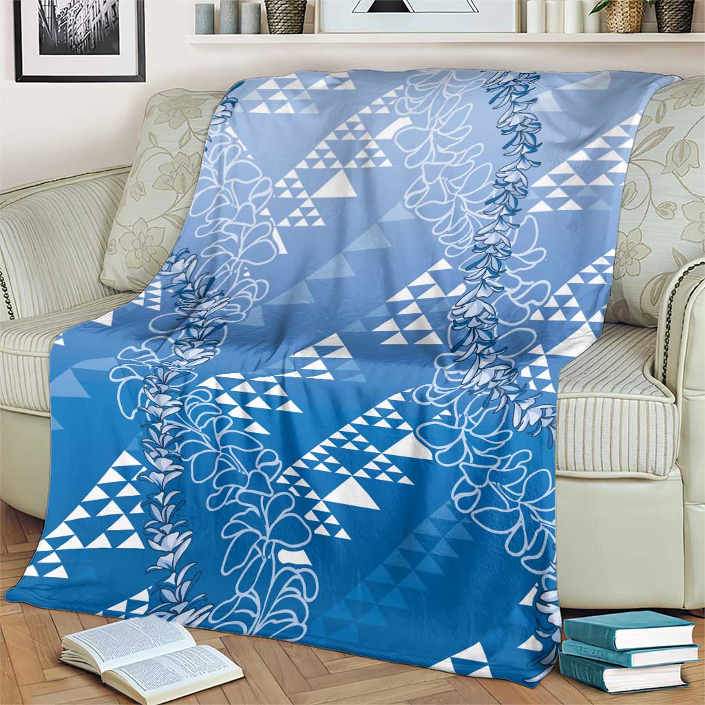 Hawaii Royal Blue Kapa Blanket Vintage 'Ohe Kāpala Motifs Mix Plumeria Leis