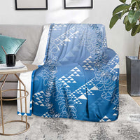 Hawaii Royal Blue Kapa Blanket Vintage 'Ohe Kāpala Motifs Mix Plumeria Leis