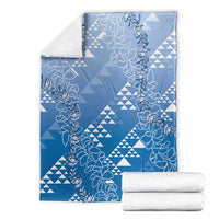 Hawaii Royal Blue Kapa Blanket Vintage 'Ohe Kāpala Motifs Mix Plumeria Leis